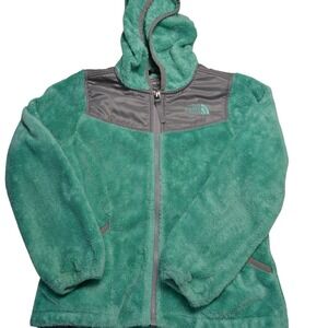 The North Face Girls Fleece Hooded Jacket Teal Gray Size 7/8